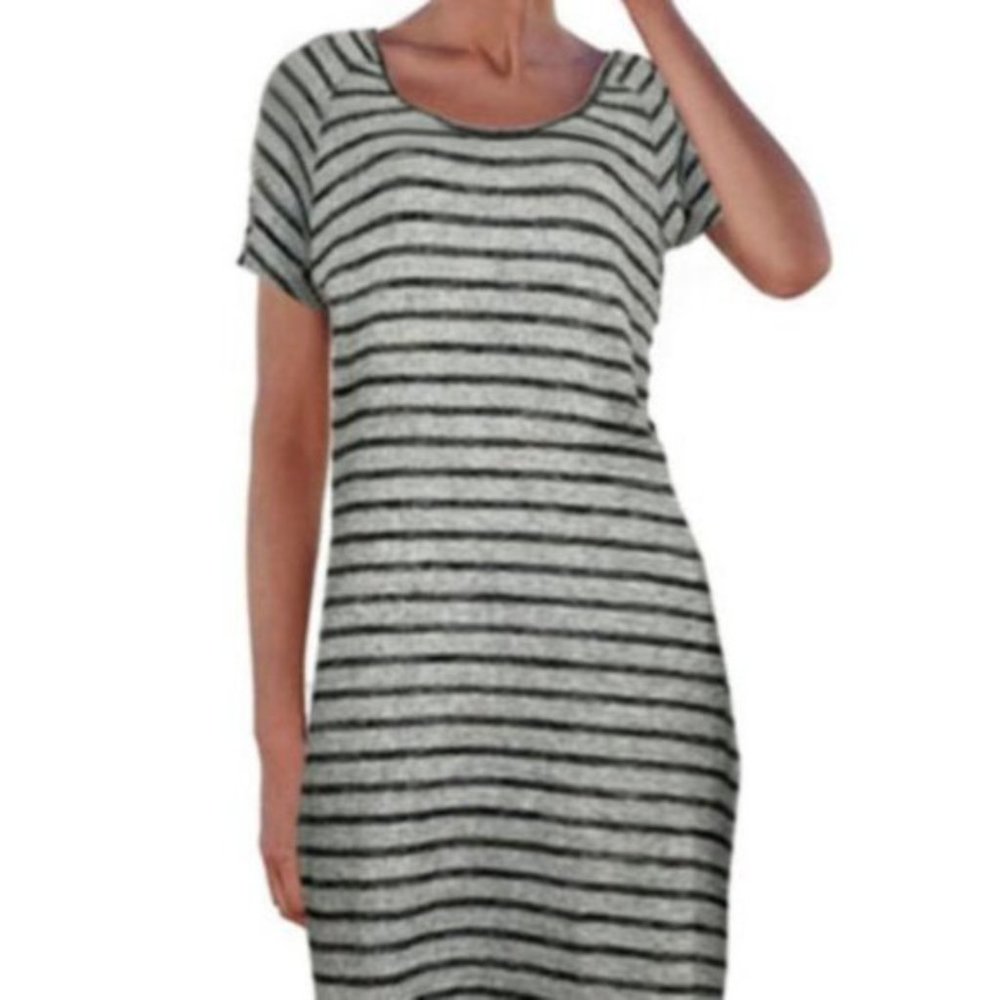 Philosophy Grey Black Horizontal Front Diagonal Back Striped T-Shirt Dress Small